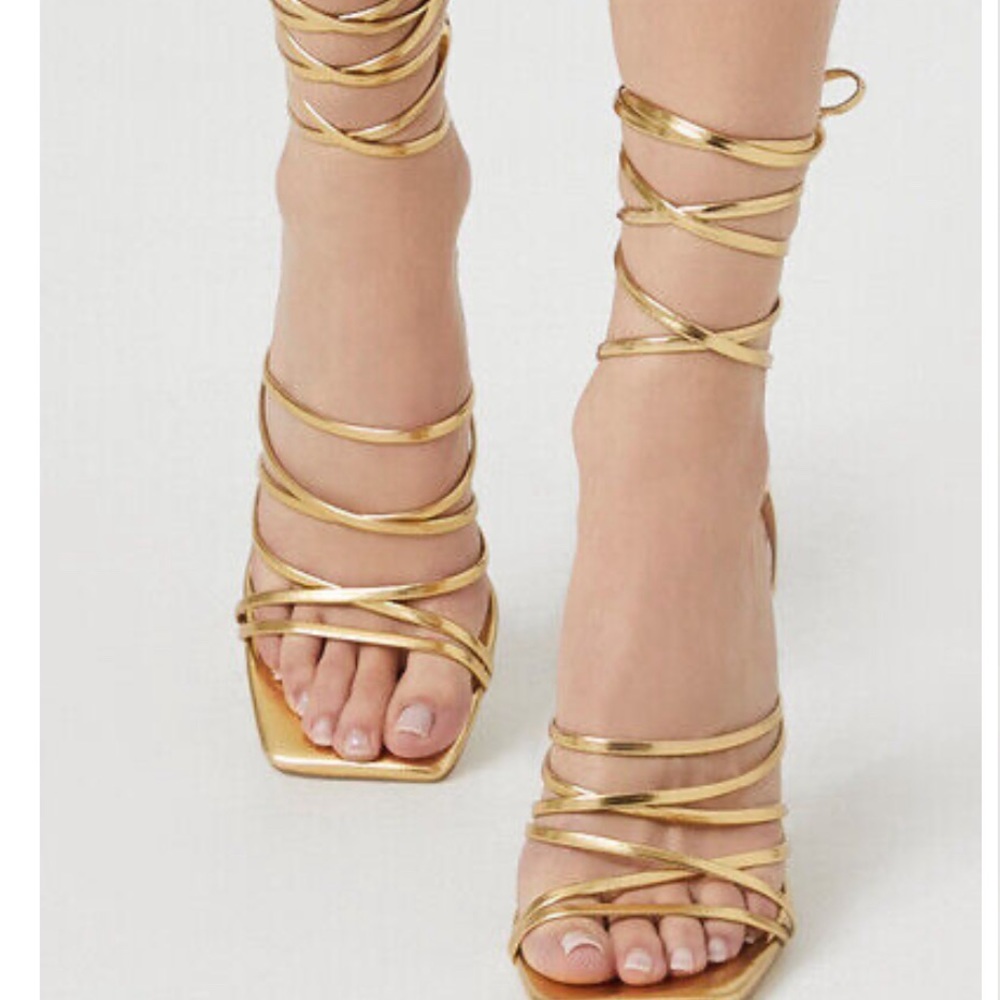 Gold lace up sandals